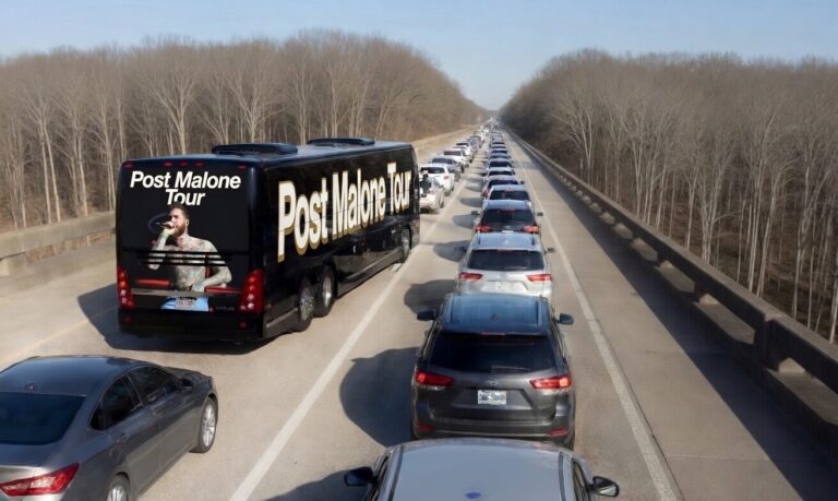 Post Malone’s Tour Bus Stuck in I-10 Traffic on Spillway, Forced to Cancel May 23 Concert